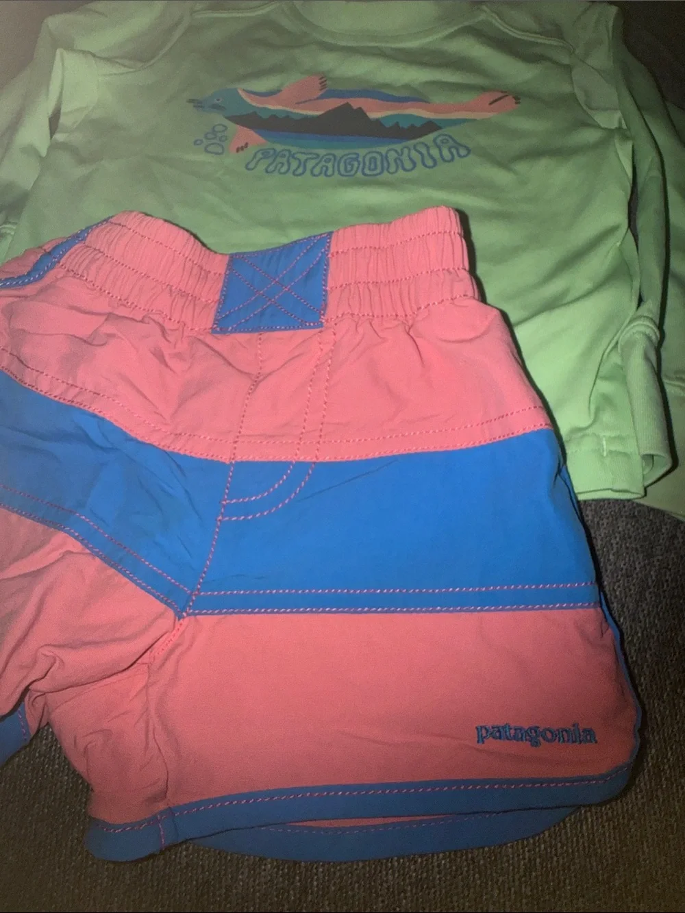 Patagonia Swimshirt with Pink & Blue Stripe Shorts